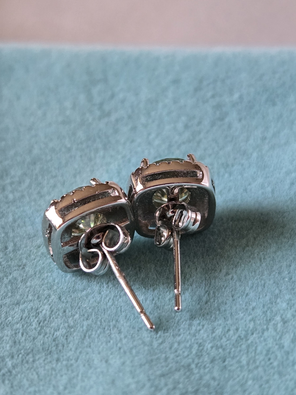 Moisanite 2 Carat Fantasy Blue Halo Stud Earrings With GRA Certification - Picture 5 of 8